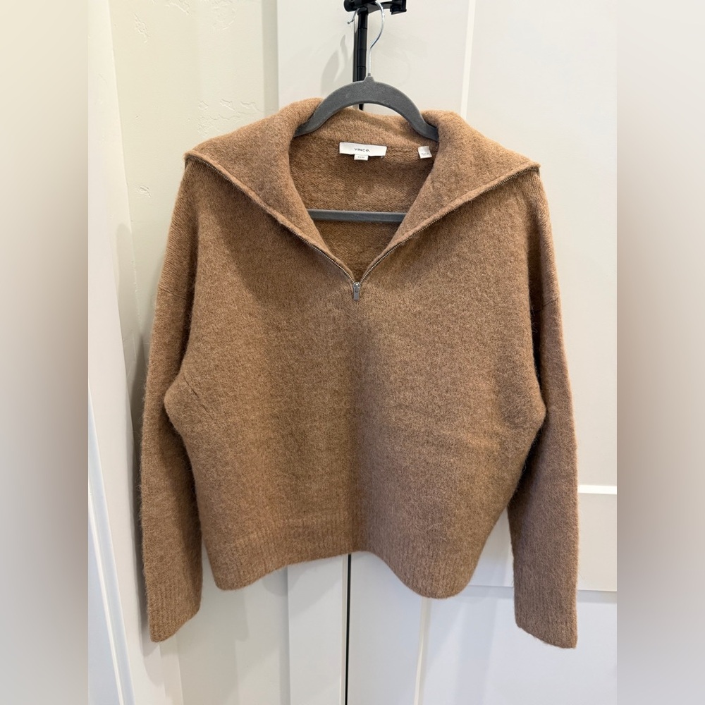 Vince camel color zipper fold over collar Sweater